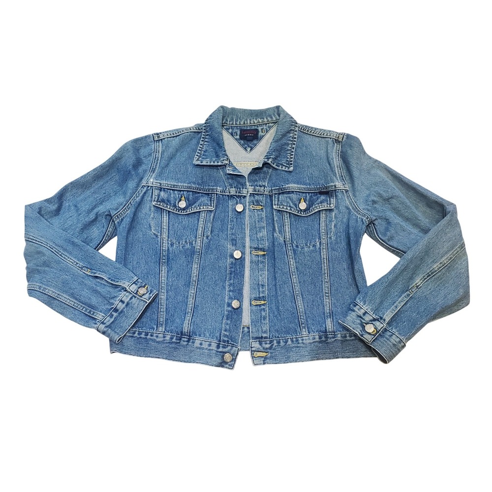 Vintage Tommy Jeans Ginny Jacket Women's L Blue‎ Denim Trucker Hilfiger 90s Y2K